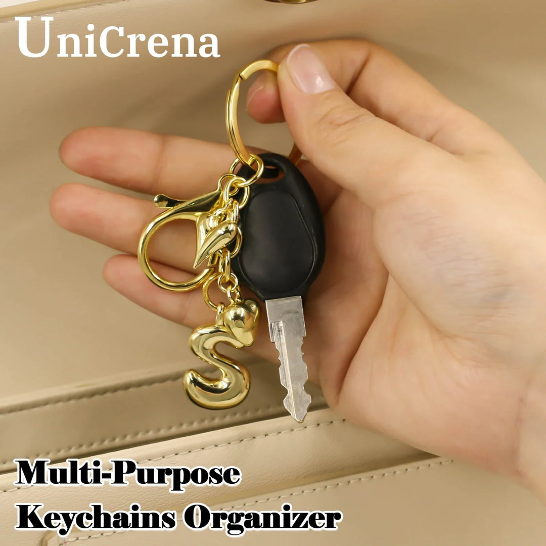 Women's Personalized Gold Bubble Letter Keychain Bag Charm Gift-The Yellow Prime