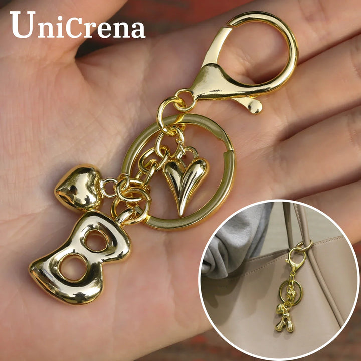 Women's Personalized Gold Bubble Letter Keychain Bag Charm Gift-The Yellow Prime