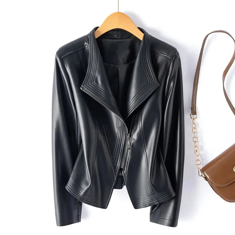 Women's Asymmetric Leather Jacket-The Yellow Prime