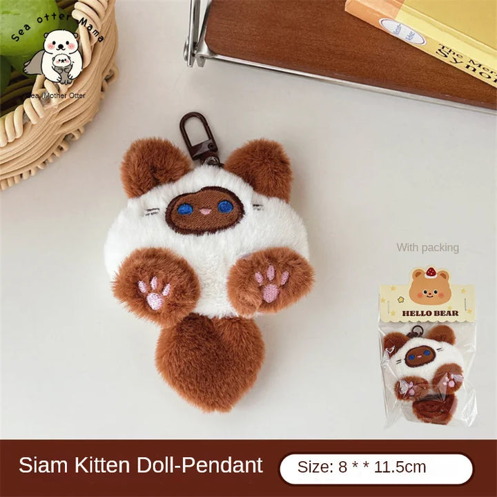 Women's Plush Cat Keychain Cute Rabbit Fur Bag Charm Decor-The Yellow Prime
