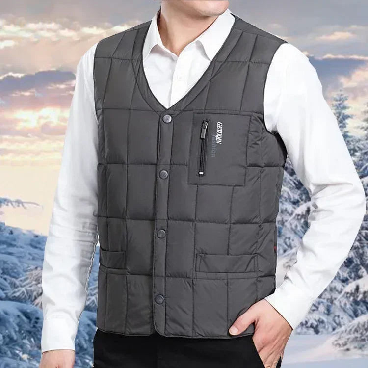 Men's Lightweight Down Vest - V Neck, Polyester, Winter Wear