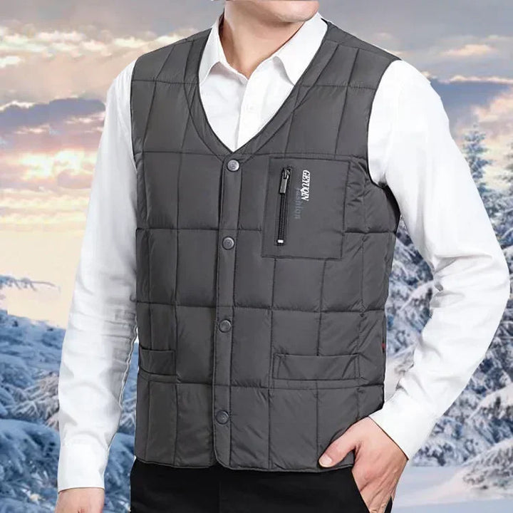 Men's Lightweight Down Vest - V Neck, Polyester, Winter Wear