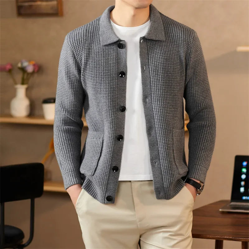 Men's Waffle-Knit Cardigan-The Yellow Prime