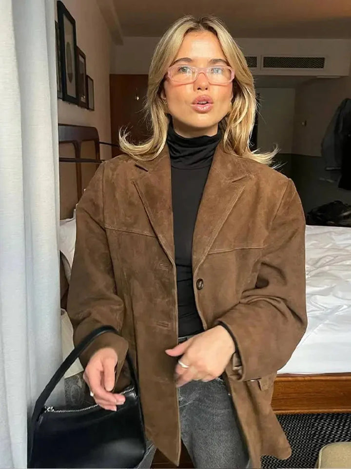 Women's Classic Brown Suede Jacket with Soft Finish