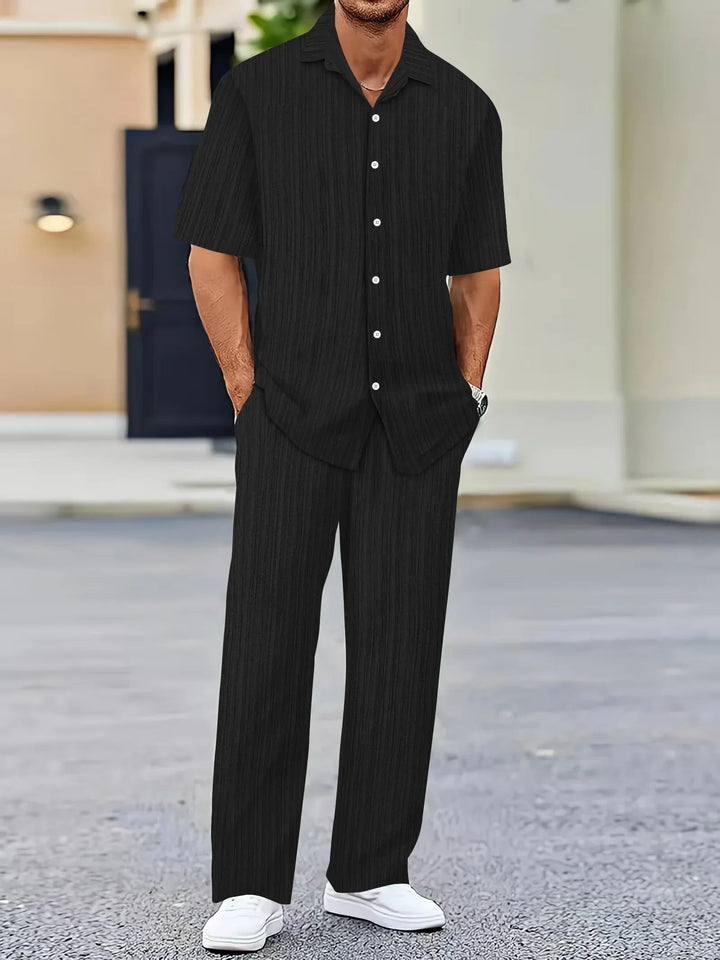 Men's Lightweight Linen Shirt and Pants Set, Striped Design, Relaxed Fit-The Yellow Prime