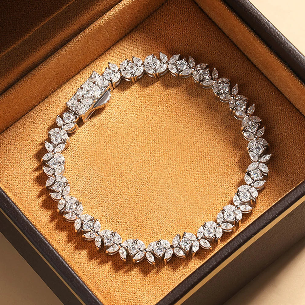 Women's Moissanite Tennis Bracelet in Sterling Silver Floral Design-The Yellow Prime