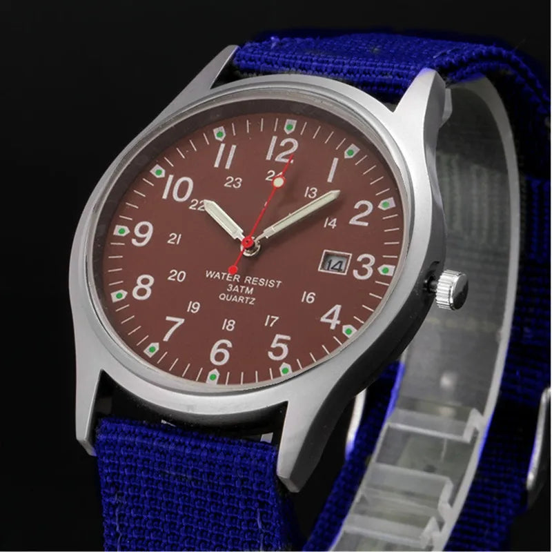 Men's Quartz Military Style Watch with Nylon Strap and Date Display-The Yellow Prime