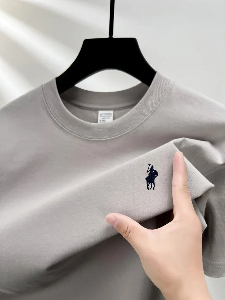 Men's Cotton Short Sleeve Round Neck T-Shirt with Pony Embroidery-The Yellow Prime
