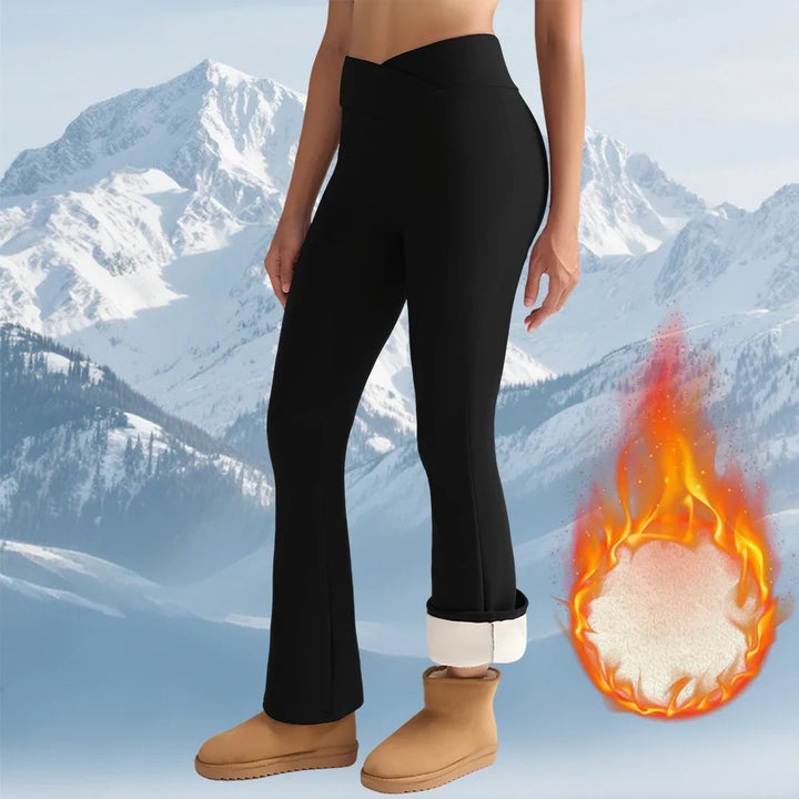 Leggings svasati spessi in pile da donna a vita alta, collant termici