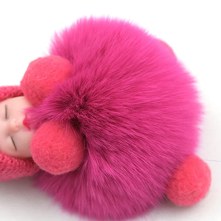 Women's Cute Pompom Sleeping Baby Plush Keychain Bag Charm-The Yellow Prime