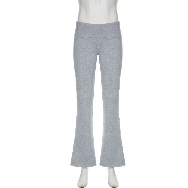 Women's Casual Solid Flare Pants Low-Waisted Boot Cut Streetwear-The Yellow Prime