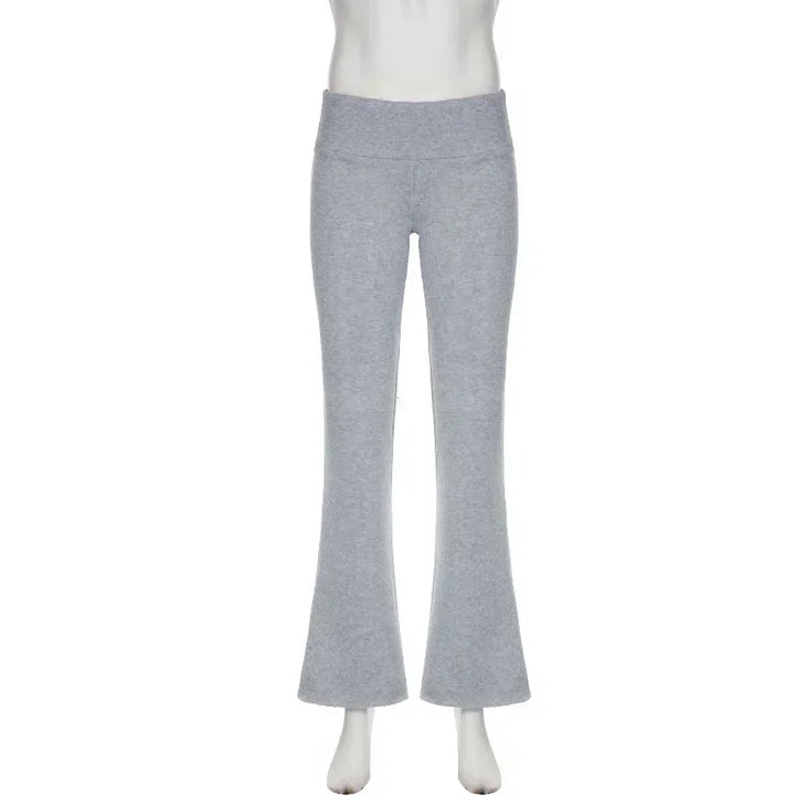Women's Casual Solid Flare Pants Low-Waisted Boot Cut Streetwear-The Yellow Prime