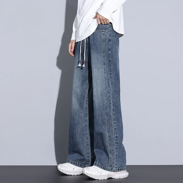 Men's Wide-Leg Denim Jeans with Drawstring Waist