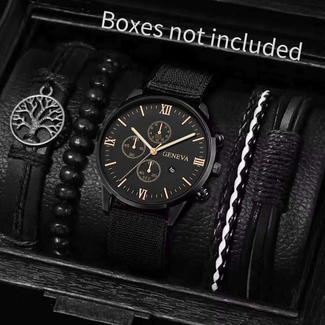 Men's Casual Quartz Watch and Bracelet Set with Nylon Band-The Yellow Prime