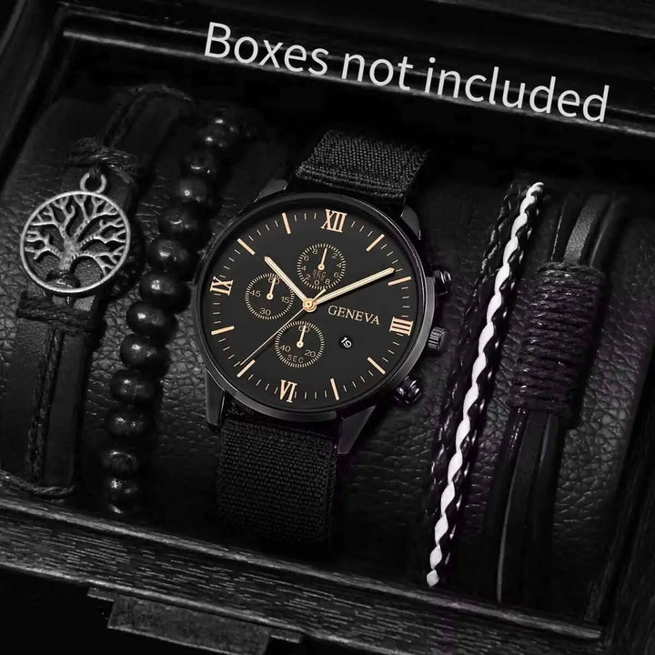 Men's Casual Quartz Watch and Bracelet Set with Nylon Band-The Yellow Prime
