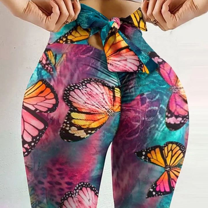 Leggings de yoga taille haute pour femmes, à imprimé papillons, pour le fitness