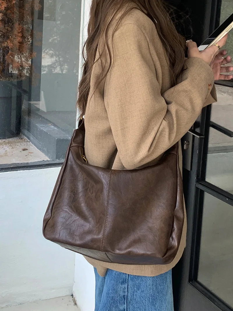 Women's Soft Versatile Hobo Bag - Slouchy Faux Leather Design-The Yellow Prime