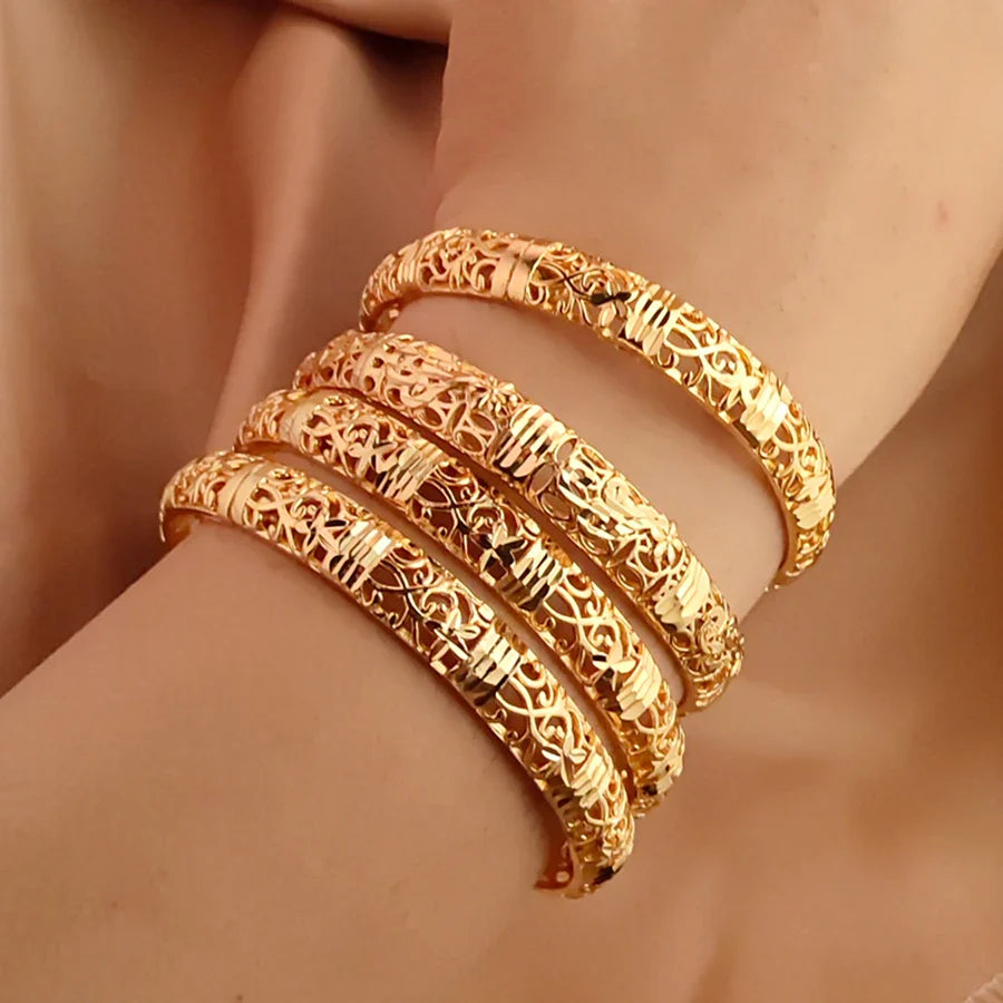 Women's Gold Openwork Bangle Wedding Bracelet in Dubai Style-The Yellow Prime