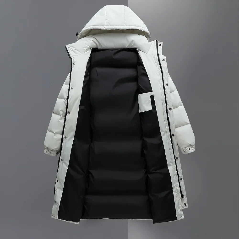 Herren-Langjacke mit Kapuze, Wattierung und durchgehendem Reißverschluss