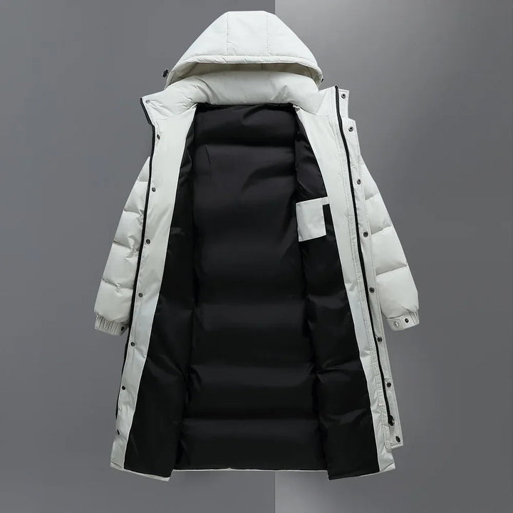 Herren-Langjacke mit Kapuze, Wattierung und durchgehendem Reißverschluss