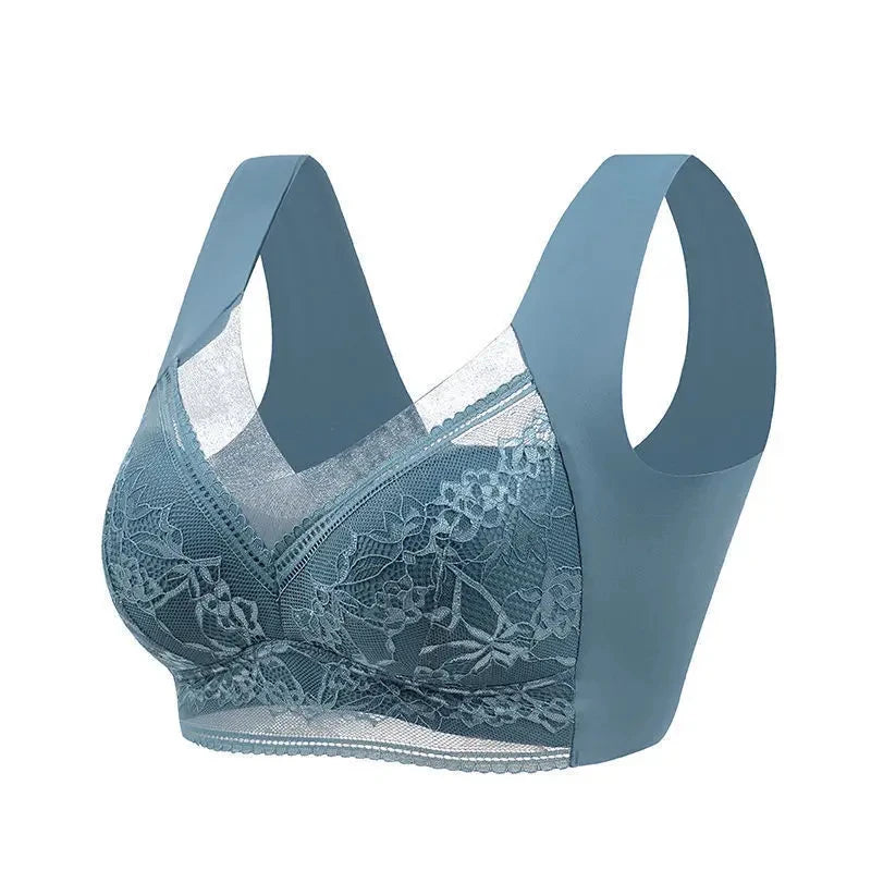 Women's Large Push Up Ice Silk Seamless Lace Wireless Bralette-The Yellow Prime