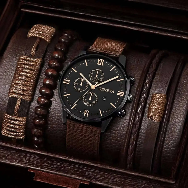Men's Casual Quartz Watch and Bracelet Set with Nylon Band-The Yellow Prime
