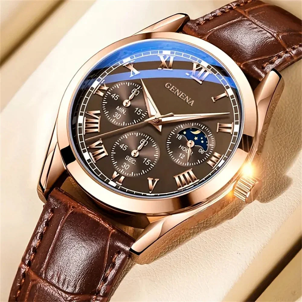 Men's Quartz Watch with Leather Strap for Casual and Business Wear-The Yellow Prime