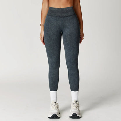 Women's High-Waist Seamless Sports Leggings, Ribbed Workout Pants