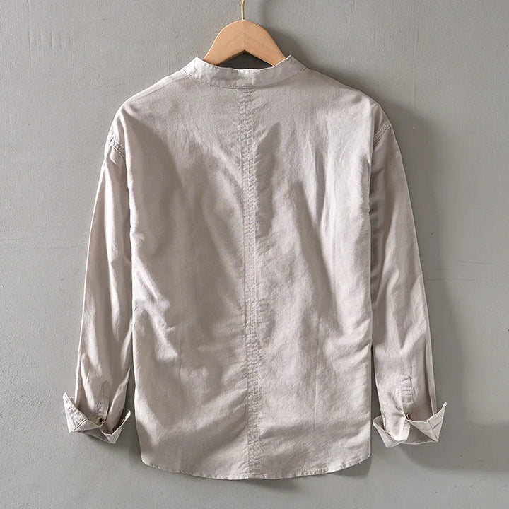 Men's Linen Mandarin Collar Shirt-The Yellow Prime