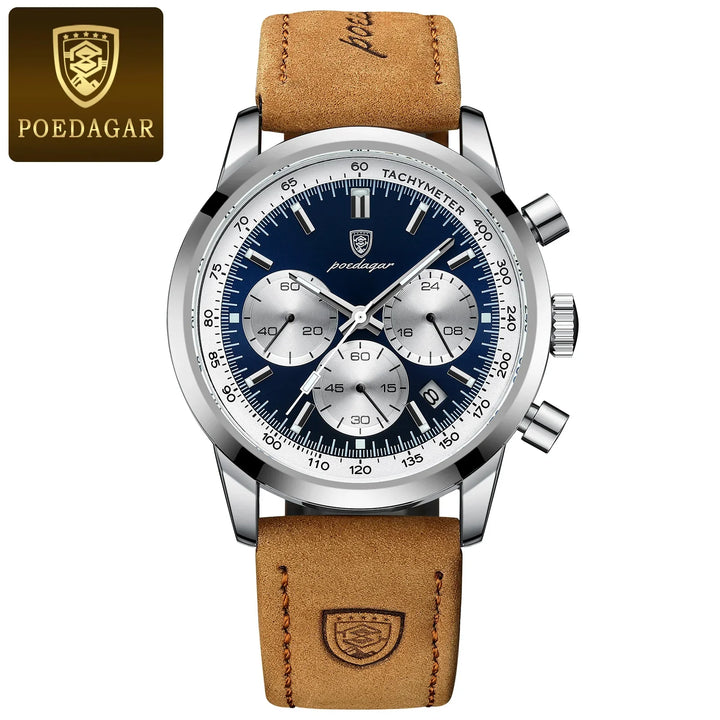 Men's Leather Chronograph Military Style Quartz Watch 2025-The Yellow Prime