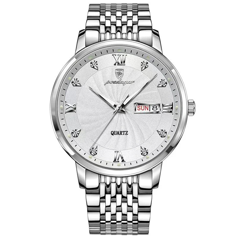 Men's Stainless Steel Luminous Quartz Wristwatch with Date and Week-The Yellow Prime