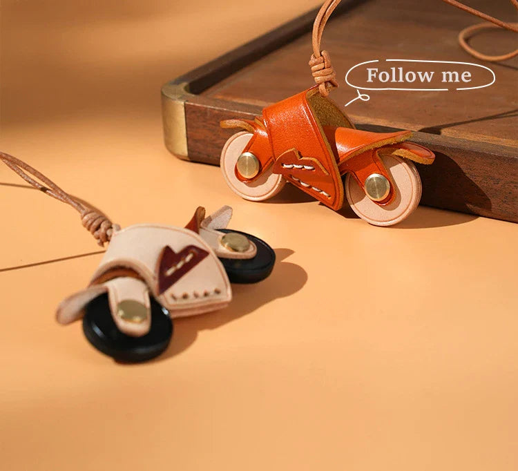 Women's Vintage Leather Motorcycle Keychain Mini Bag Pendant-The Yellow Prime