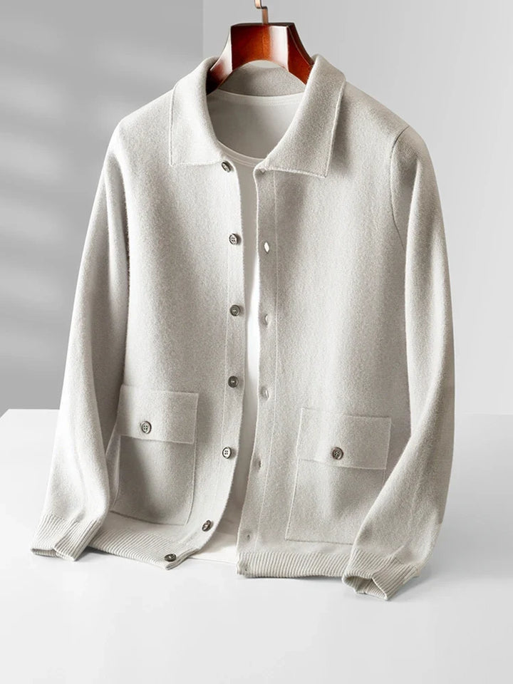 Men's Merino Wool Polo Cardigan | Stylish Button Sweater for Men