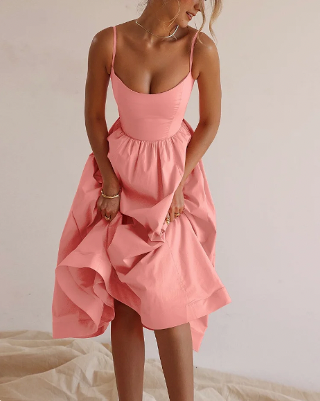 Women's Midi Dress with Spaghetti Straps - Elegant Summer Style-The Yellow Prime