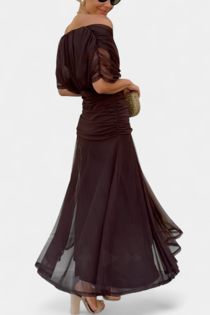 Samantha | Women's Pleated Off-Shoulder Maxi Dress-The Yellow Prime