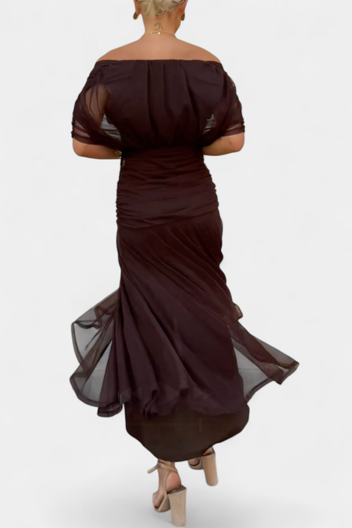 Samantha | Women's Pleated Off-Shoulder Maxi Dress-The Yellow Prime