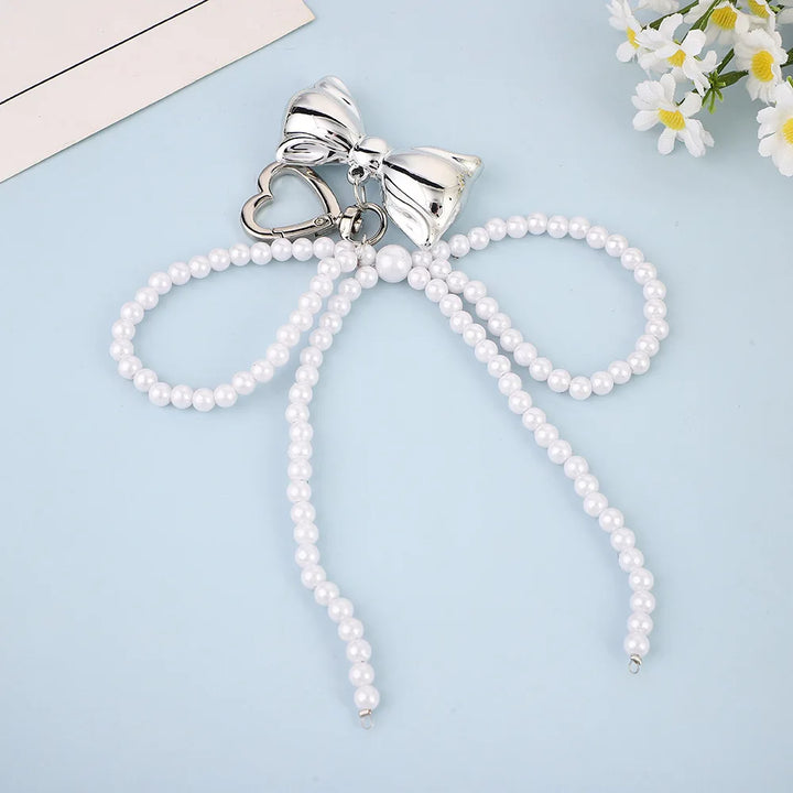 Women's Beaded Pearl Bow Keychain Y2K Bag Charm Gift Accessory-The Yellow Prime