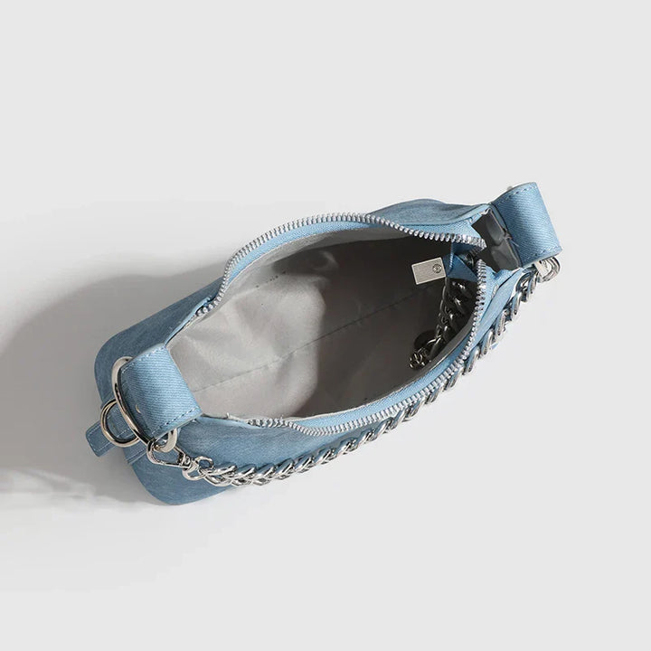 Women's Washed Denim Chain Shoulder Bag