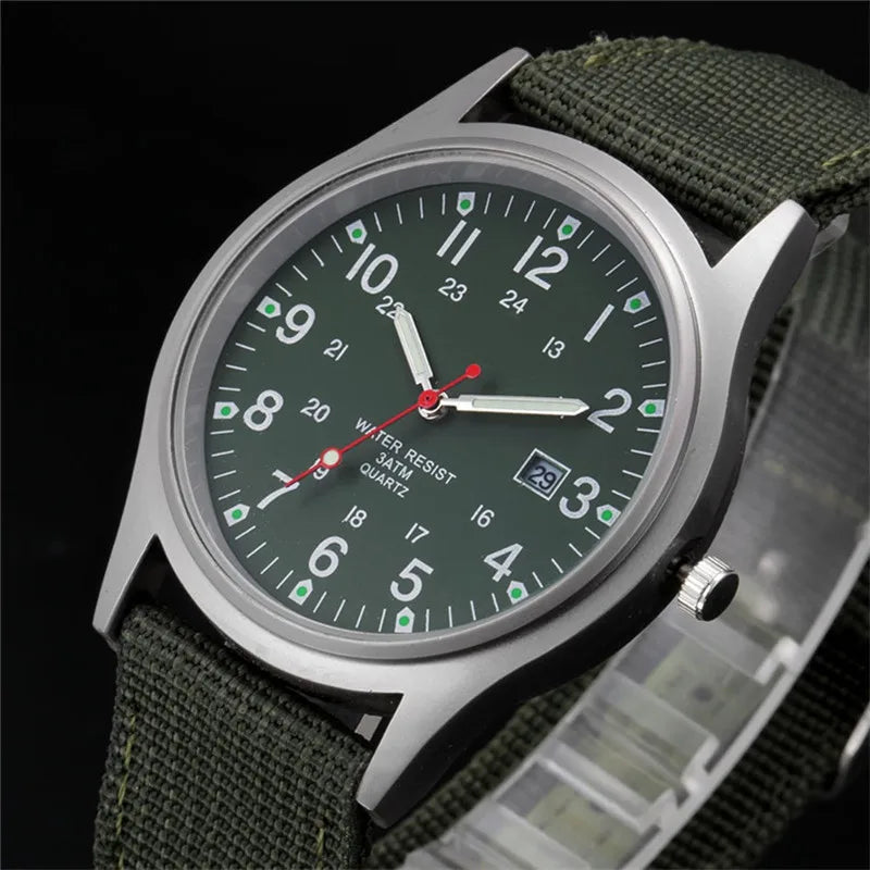 Men's Quartz Military Style Watch with Nylon Strap and Date Display-The Yellow Prime
