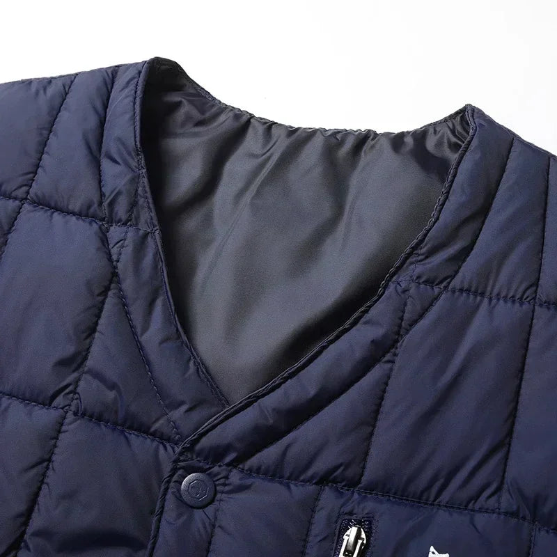 Men's Lightweight Down Vest - V Neck, Polyester, Winter Wear