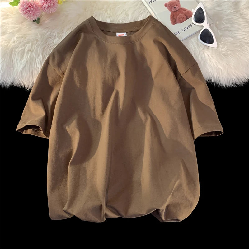 Men's Oversized Summer Short Sleeve Cotton T-Shirt in Solid Colors-The Yellow Prime