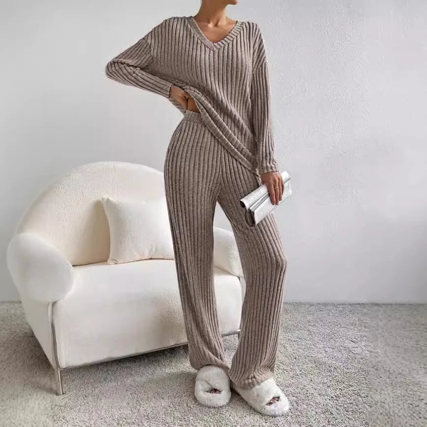 Women's 2-Piece Ribbed Lounge Set for Comfort and Style-The Yellow Prime