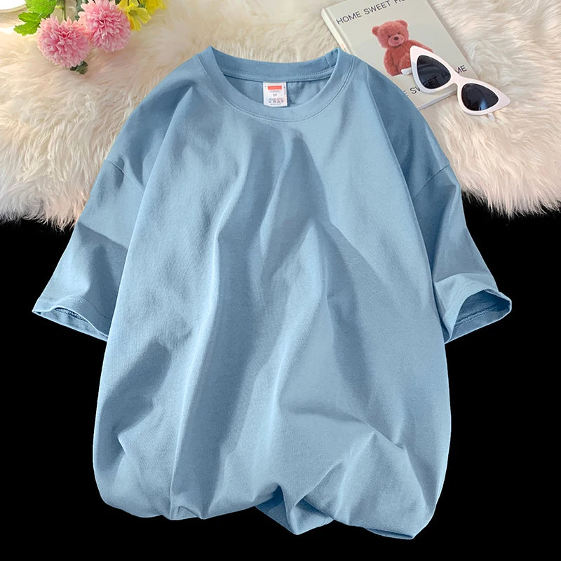 Men's Oversized Summer Short Sleeve Cotton T-Shirt in Solid Colors-The Yellow Prime