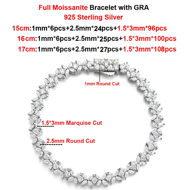 Women's Moissanite Tennis Bracelet in Sterling Silver Floral Design-The Yellow Prime