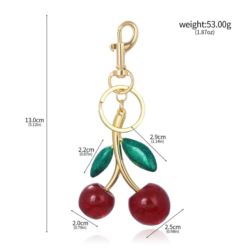 Women's Red Cherry Keychain Bag Charm with Gold Leaf Clasp-The Yellow Prime