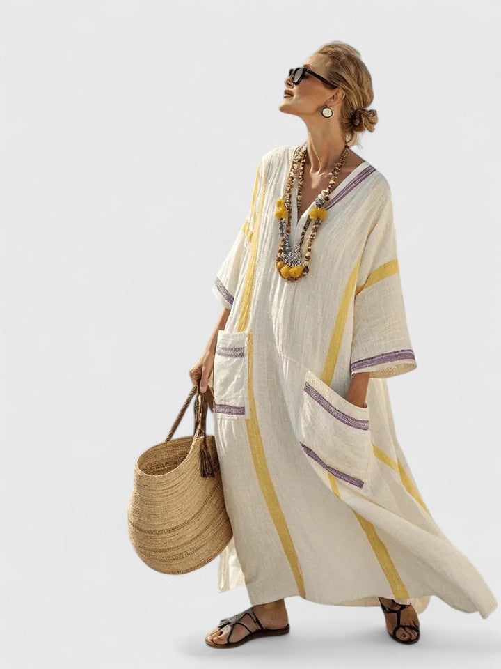 Emma | Women's Maxi Dress - V-Neck, Loose Fit-The Yellow Prime
