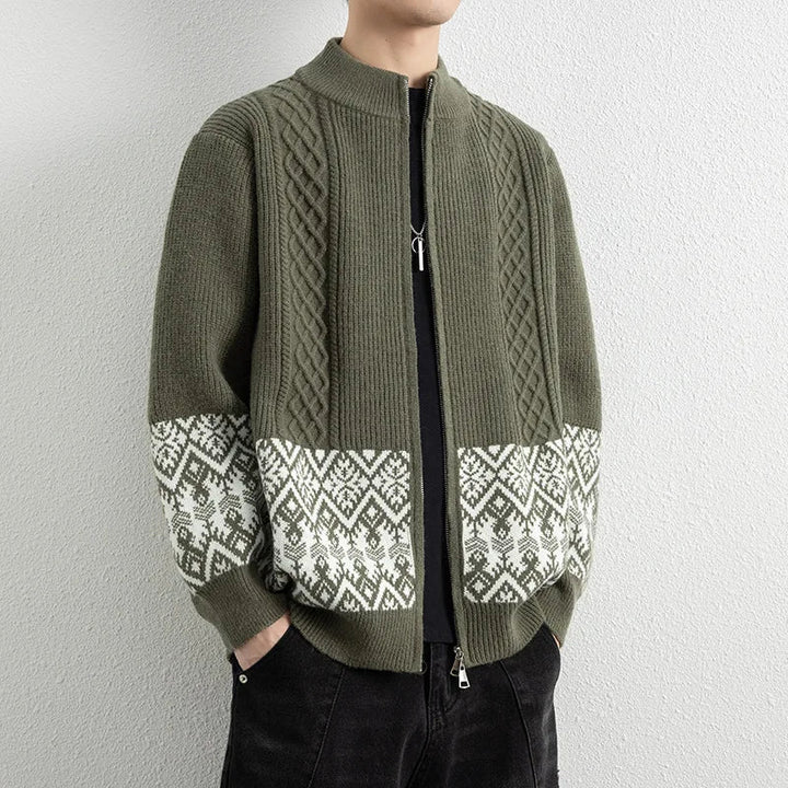 Men's Jacquard Zip-Up Cardigan-The Yellow Prime