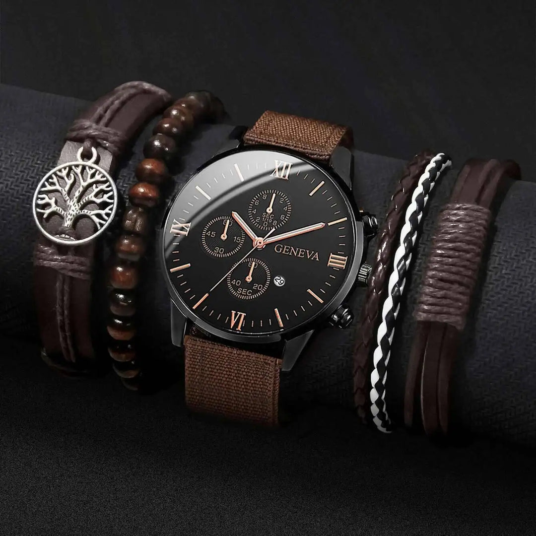 Men's Casual Quartz Watch and Bracelet Set with Nylon Band-The Yellow Prime