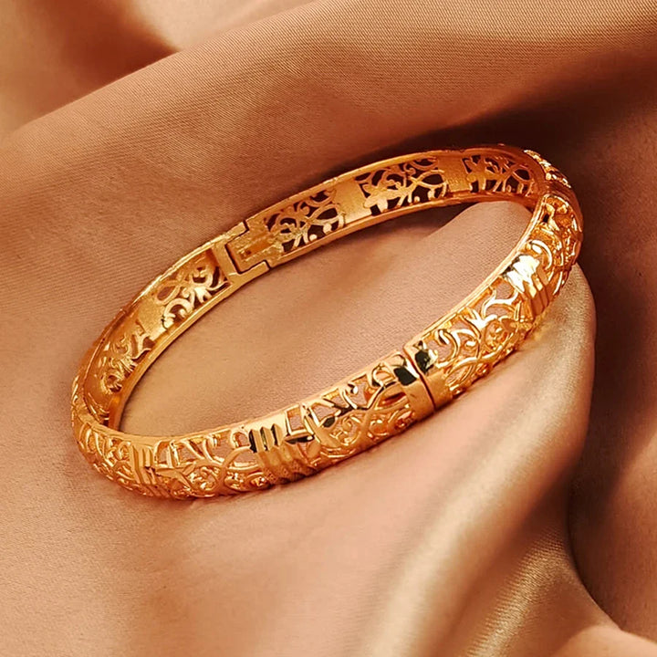 Women's Gold Openwork Bangle Wedding Bracelet in Dubai Style-The Yellow Prime