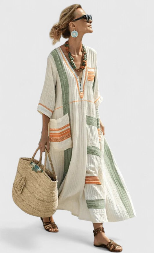 Emma | Women's Maxi Dress - V-Neck, Loose Fit-The Yellow Prime